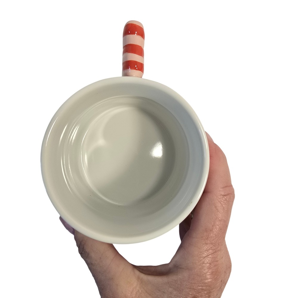 Spritz Red White Striped Bow Handle Stoneware Coffee Mug White Ceramic Cup - Picture 6 of 9